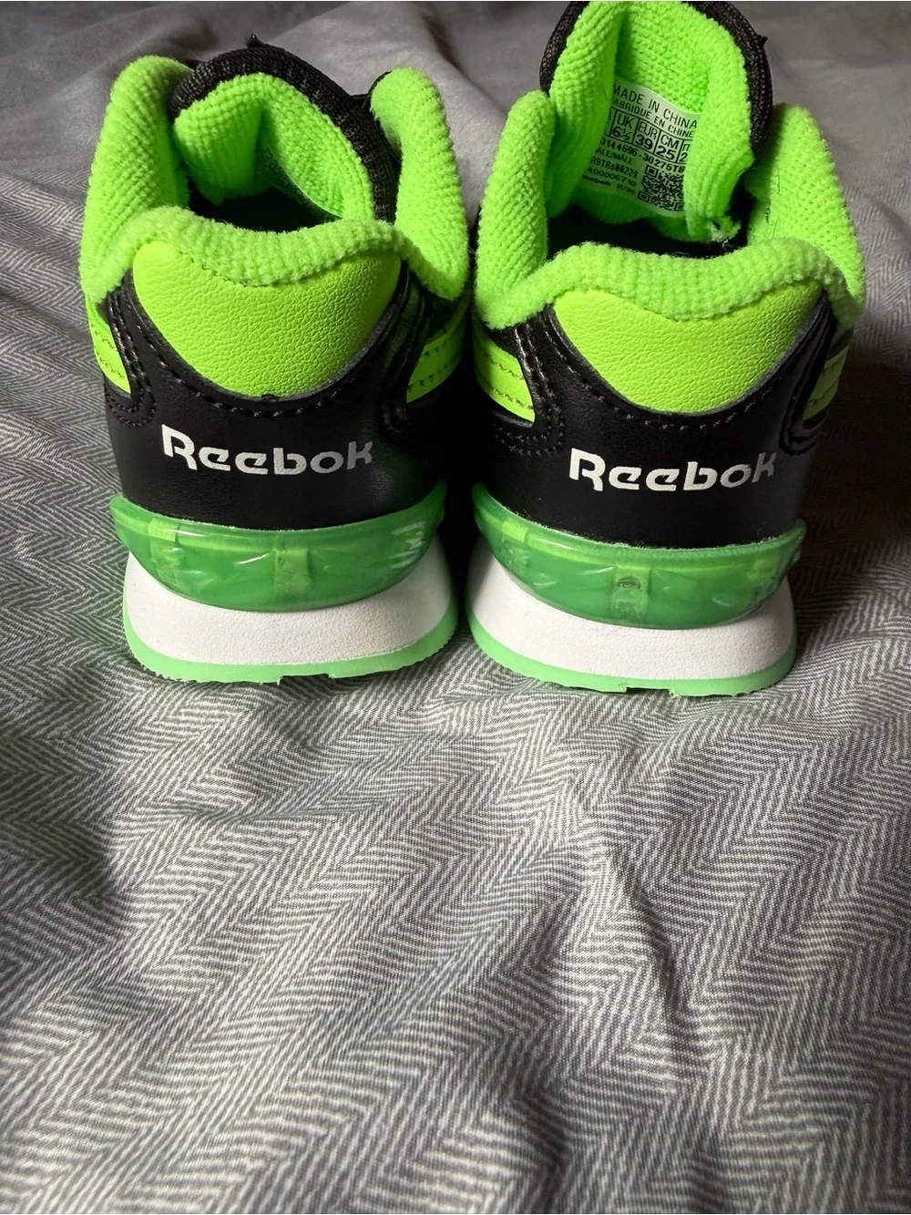 Reebok Kids' Black & Neon Green LIGHT UP Athletic Sneakers